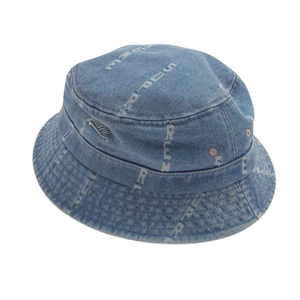 Supreme シュプリーム 20AW Logo Stripe Jacquard Denim Crusher ロゴ ストライプ ジャガード デニム バケットハット ライトブルー系 M-L【中古】