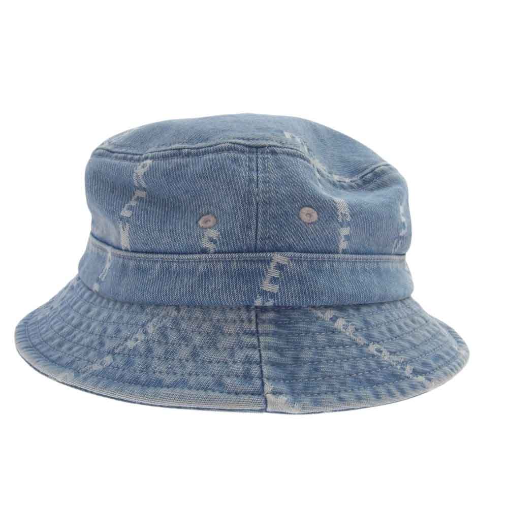 Supreme シュプリーム 20AW Logo Stripe Jacquard Denim Crusher ロゴ ストライプ ジャガード デニム バケットハット ライトブルー系 M-L【中古】