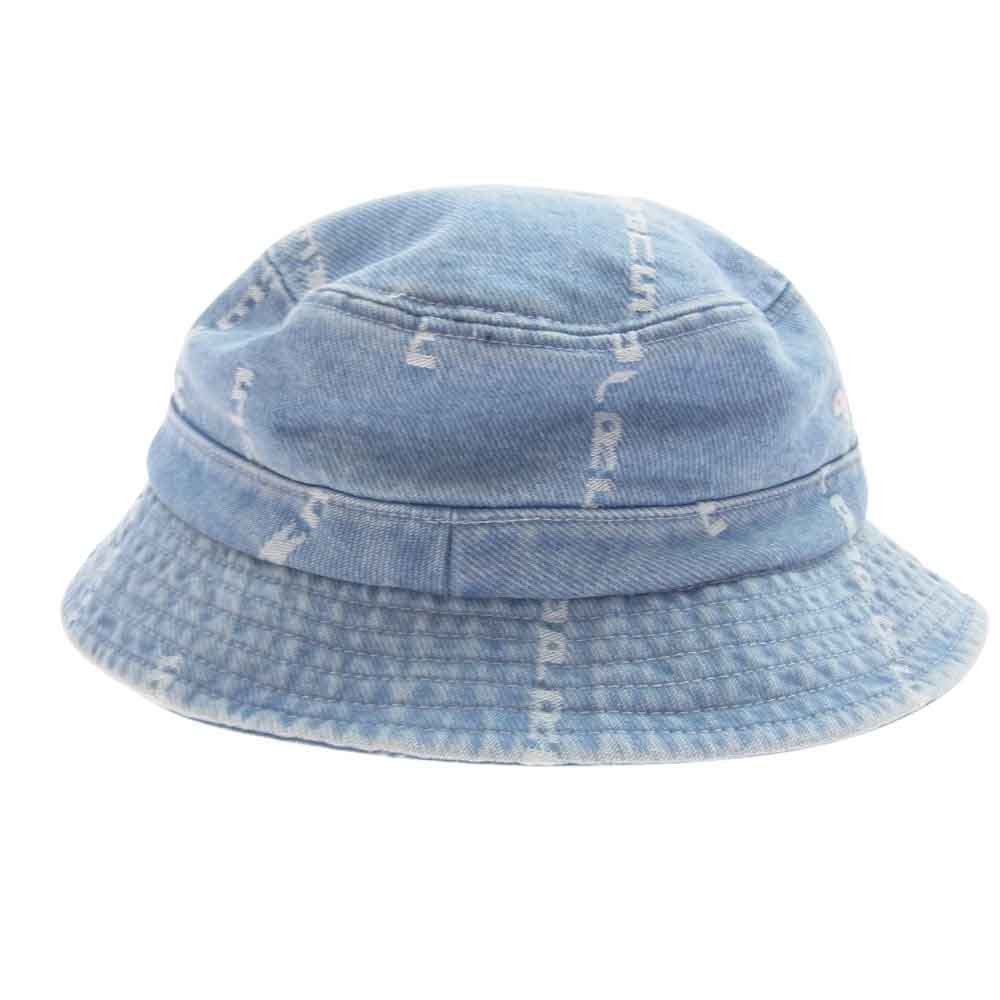 Supreme シュプリーム 20AW Logo Stripe Jacquard Denim Crusher ロゴ ストライプ ジャガード デニム バケットハット ライトブルー系 M-L【中古】
