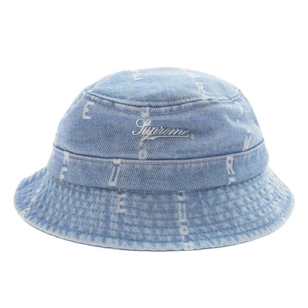 Supreme シュプリーム 20AW Logo Stripe Jacquard Denim Crusher ロゴ ストライプ ジャガード デニム バケットハット ライトブルー系 M-L【中古】
