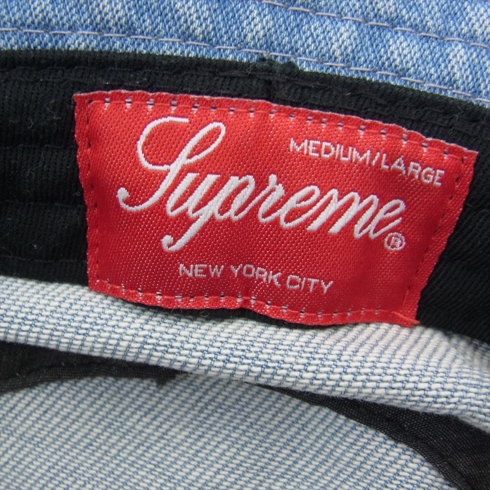 Supreme シュプリーム 20AW Logo Stripe Jacquard Denim Crusher ロゴ ストライプ ジャガード デニム バケットハット ライトブルー系 M-L【中古】