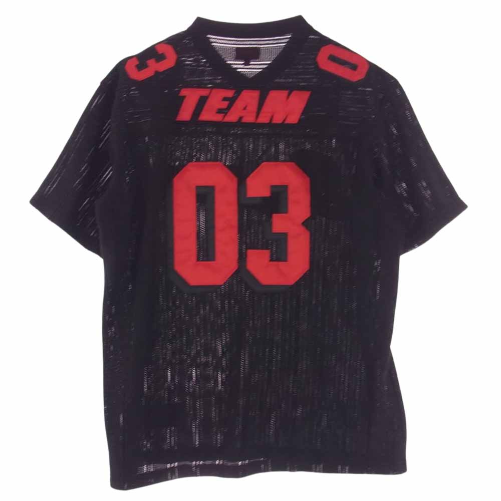 Supreme シュプリーム 21SS Mesh Stripe Football Jersey メッシュ ストライプ フットボール ジャージ ロゴワッペン Vネック 半袖 Tシャツ カットソー ブラック系 L【中古】