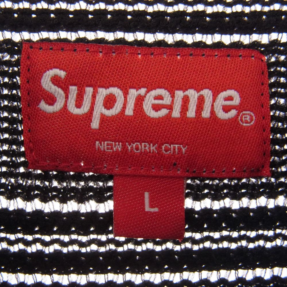 Supreme シュプリーム 21SS Mesh Stripe Football Jersey メッシュ ストライプ フットボール ジャージ ロゴワッペン Vネック 半袖 Tシャツ カットソー ブラック系 L【中古】