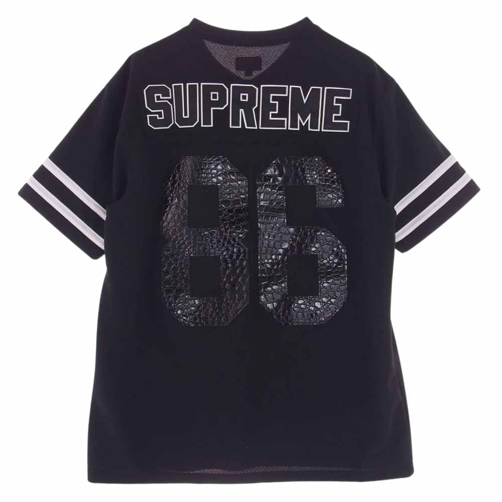 Supreme シュプリーム 22SS Faux Croc Football Jersey フットボール ジャージ ロゴワッペン Vネック 半袖 Tシャツ カットソー ブラック系 M【美品】【中古】