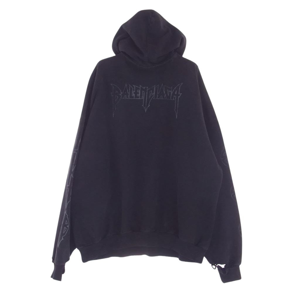 BALENCIAGA バレンシアガ 23AW 744462 TQUX7 PARIS MOON OVERSIZED POCKET HOODIE パリス ムーン デストロイ加工 オーバーサイズ ポケット フーディー  パーカー ブラック系 １【中古】
