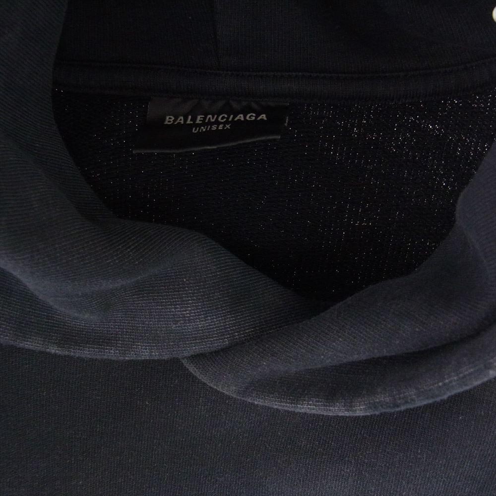BALENCIAGA バレンシアガ 23AW 744462 TQUX7 PARIS MOON OVERSIZED POCKET HOODIE パリス ムーン デストロイ加工 オーバーサイズ ポケット フーディー  パーカー ブラック系 １【中古】