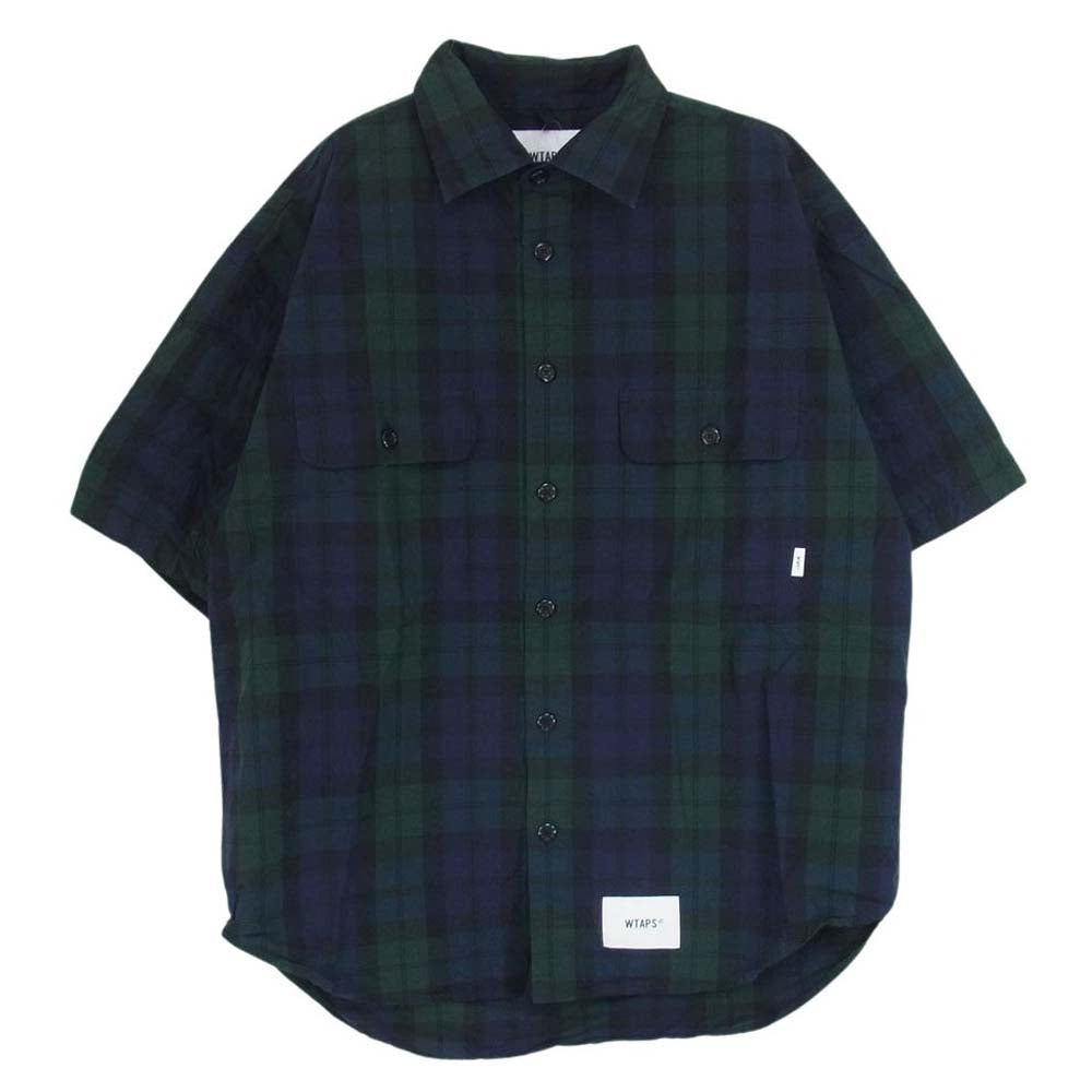 WTAPS ダブルタップス 22SS 221TQDT SHM04 WCPO/SS/COTTON.BROADCLOTH.TEXTILE 半袖シャツ ネイビー系 X03【中古】