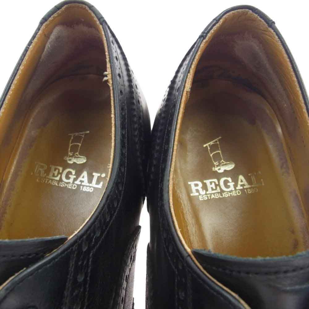 REGAL リーガル JH23 レザー ウィングチップ  ビジネス ドレス シューズ 革靴 ブラック系 25.5cm【中古】