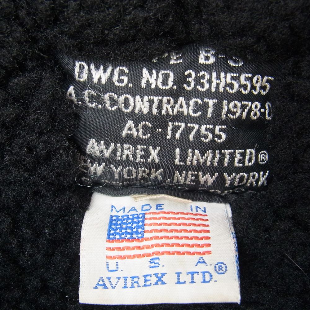 AVIREX アヴィレックス 33H5595 B-3 ムートン レザー フライト ジャケット ブラック系 48【中古】