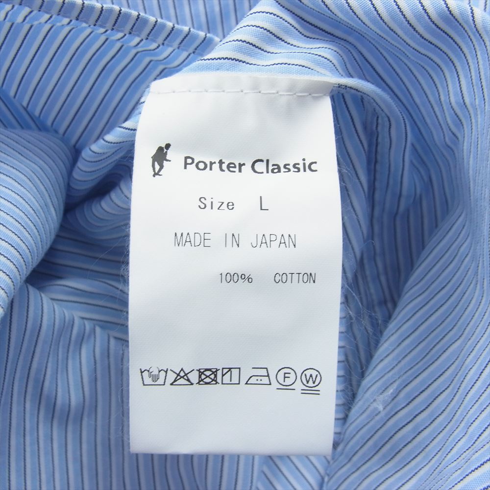 PORTER CLASSIC ポータークラシック  ROLL UP STRIPE SHIRT ロールアップ ストライプ 長袖 シャツ ブルー系 L【中古】