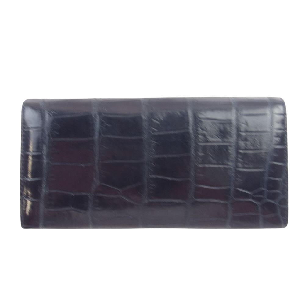 WILDSWANS ワイルドスワンズ WAVE ウェイブ CROCODILE クロコ レザー 長財布 ネイビー系【中古】