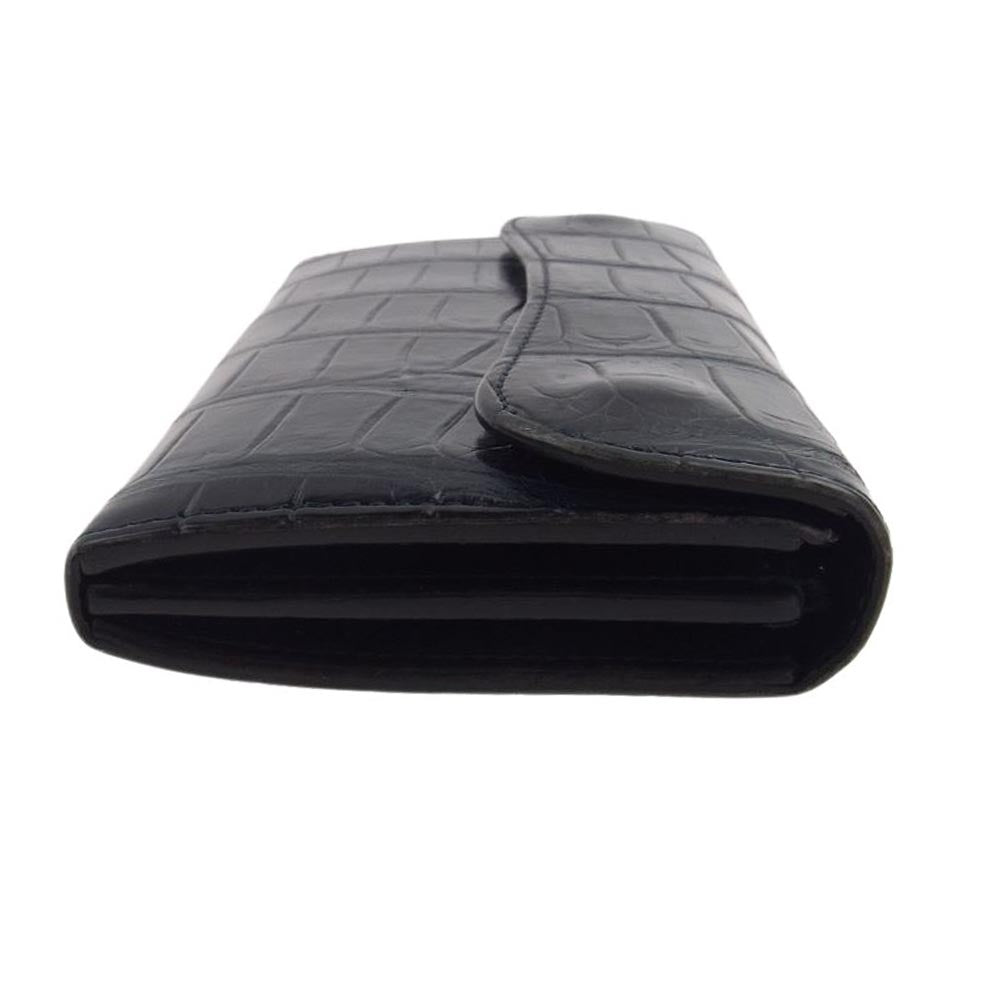 WILDSWANS ワイルドスワンズ WAVE ウェイブ CROCODILE クロコ レザー 長財布 ネイビー系【中古】