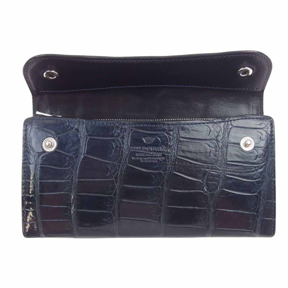 WILDSWANS ワイルドスワンズ WAVE ウェイブ CROCODILE クロコ レザー 長財布 ネイビー系【中古】