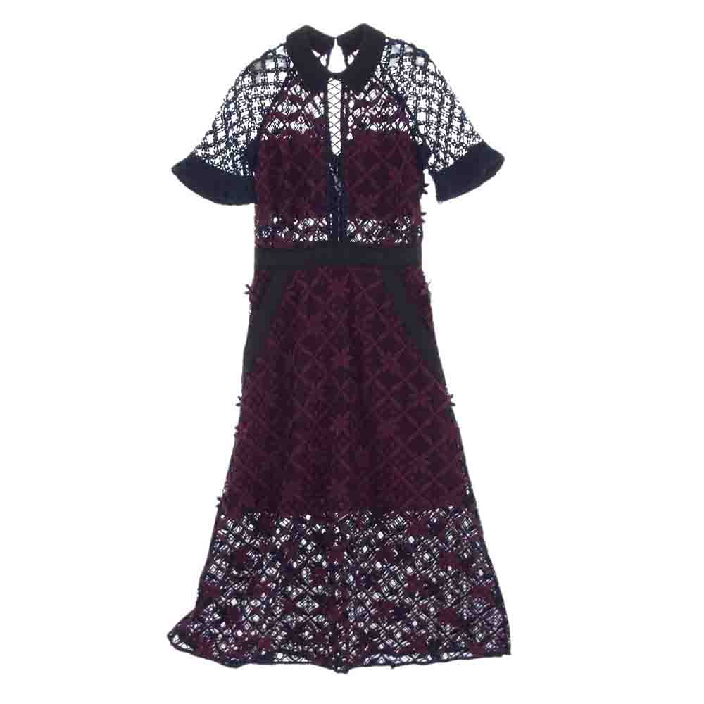 セルフポートレイト　 フラワー 花 レース メッシュ 半袖 ロングワンピース　 ワインレッド系 ネイビー系 UK6【中古】