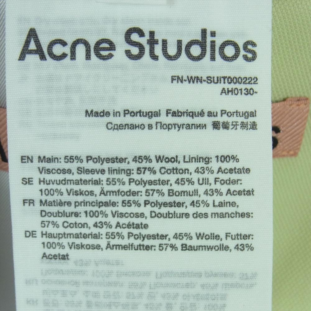 ACNE STUDIOS アクネストゥディオズ 国内正規品 FN-WN-SUIT000222 ダブルブレスト テーラード ジャケット イエロー系 LIGHT YELLOW 34【中古】