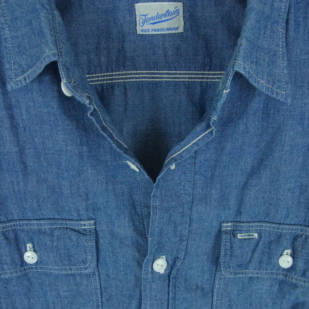 TENDERLOIN テンダーロイン T-CHAMBRAY SHT シャンブレー 長袖 ワーク シャツ インディゴブルー系 XS【中古】