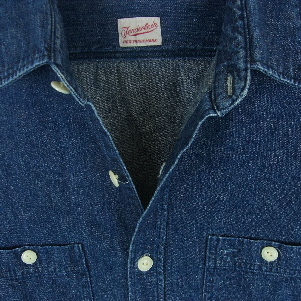 TENDERLOIN テンダーロイン T-DENIM WORK SHT デニム ワーク 長袖 シャツ オレンジ ステッチ インディゴブルー系 S【中古】