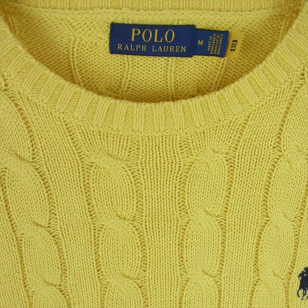 POLO RALPH LAUREN ポロ・ラルフローレン 刺繍ロゴ ケーブル ニット コットン イエロー系 M【中古】
