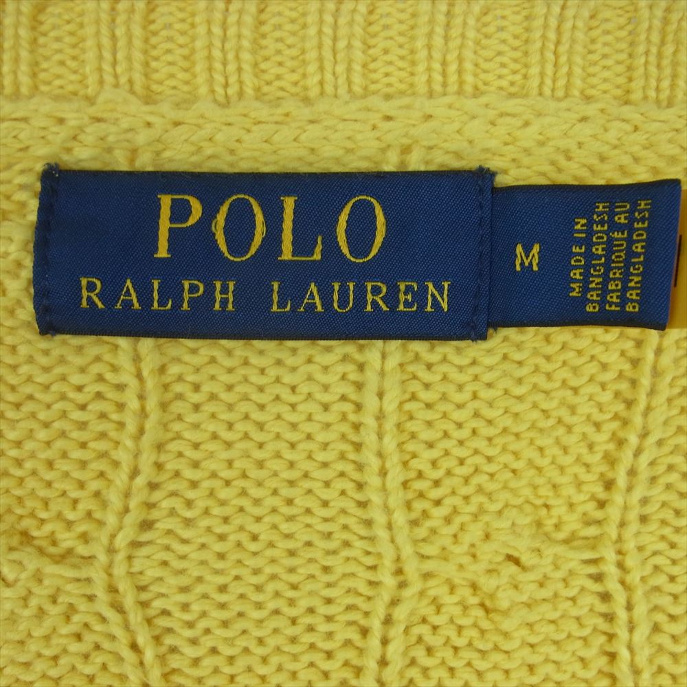 POLO RALPH LAUREN ポロ・ラルフローレン 刺繍ロゴ ケーブル ニット コットン イエロー系 M【中古】