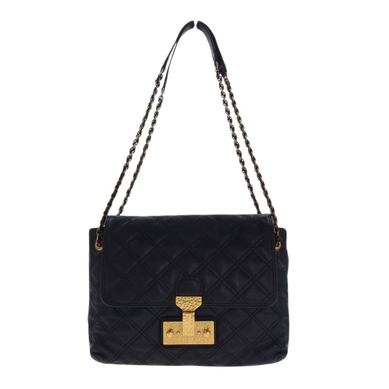 MARC JACOBS マークジェイコブス イタリア製 Quilted Leather Pushlock Flap Shoulder Bag キルティング プッシュロック フラップ ショルダー バッグ ブラック系【中古】