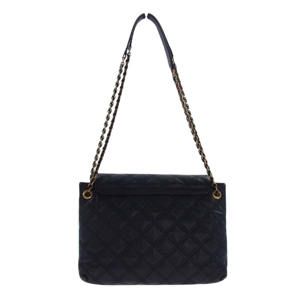 MARC JACOBS マークジェイコブス イタリア製 Quilted Leather Pushlock Flap Shoulder Bag キルティング プッシュロック フラップ ショルダー バッグ ブラック系【中古】