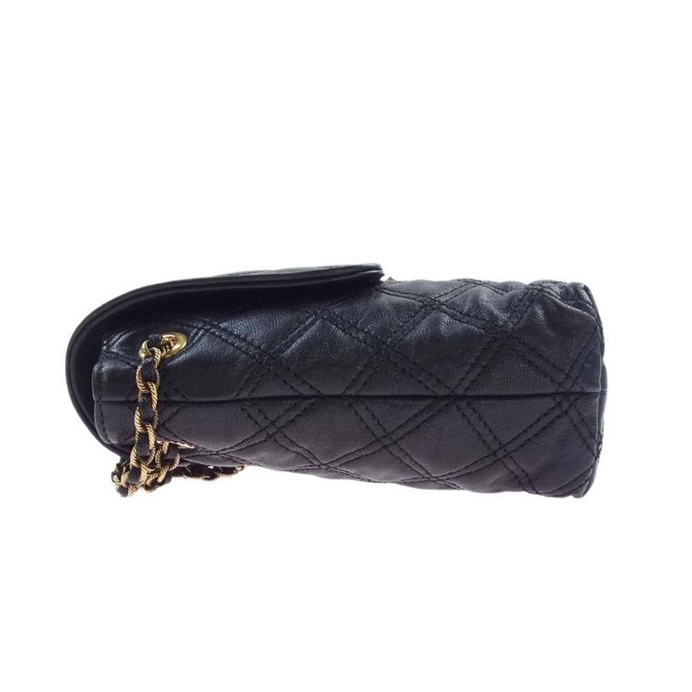MARC JACOBS マークジェイコブス イタリア製 Quilted Leather Pushlock Flap Shoulder Bag キルティング プッシュロック フラップ ショルダー バッグ ブラック系【中古】