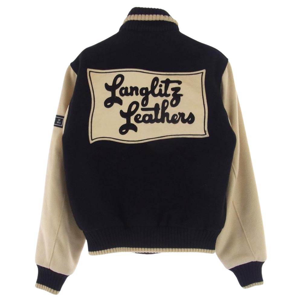 LANGLITZ LEATHERS ラングリッツレザーズ バック刺繍 スタジャン スタンドカラー 猫目ボタン ウール ジャケット ブラック系【中古】