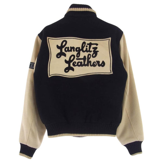 LANGLITZ LEATHERS ラングリッツレザーズ バック刺繍 スタジャン スタンドカラー 猫目ボタン ウール ジャケット ブラック系【中古】