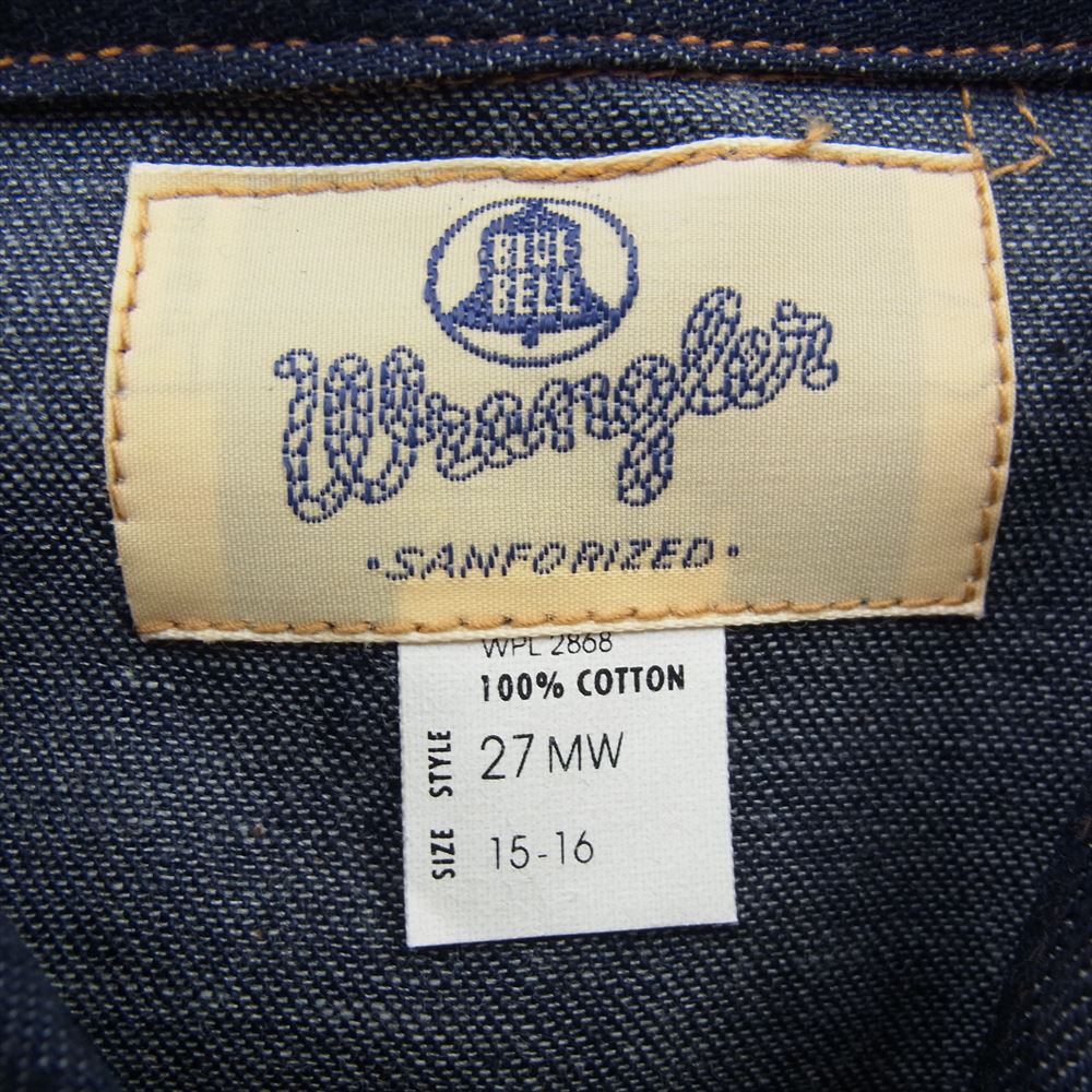 Wrangler ラングラー M5027-00 27MW BLUE BELL ブルーベル ヴィンテージ 復刻 デニム ウェスタン 長袖 シャツ リジット インディゴブルー系 M【新古品】【未使用】【中古】