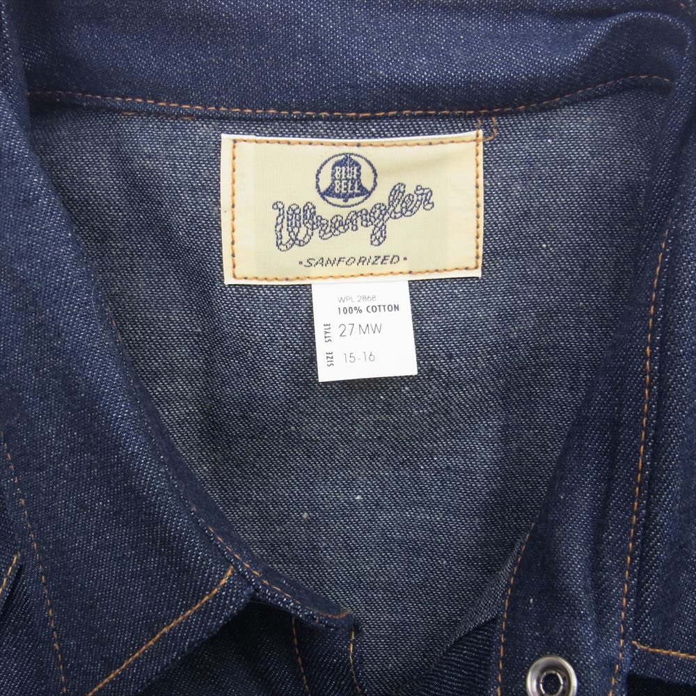 Wrangler ラングラー M5027-00 27MW BLUE BELL ブルーベル ヴィンテージ 復刻 デニム ウェスタン 長袖 シャツ リジット インディゴブルー系 M【新古品】【未使用】【中古】