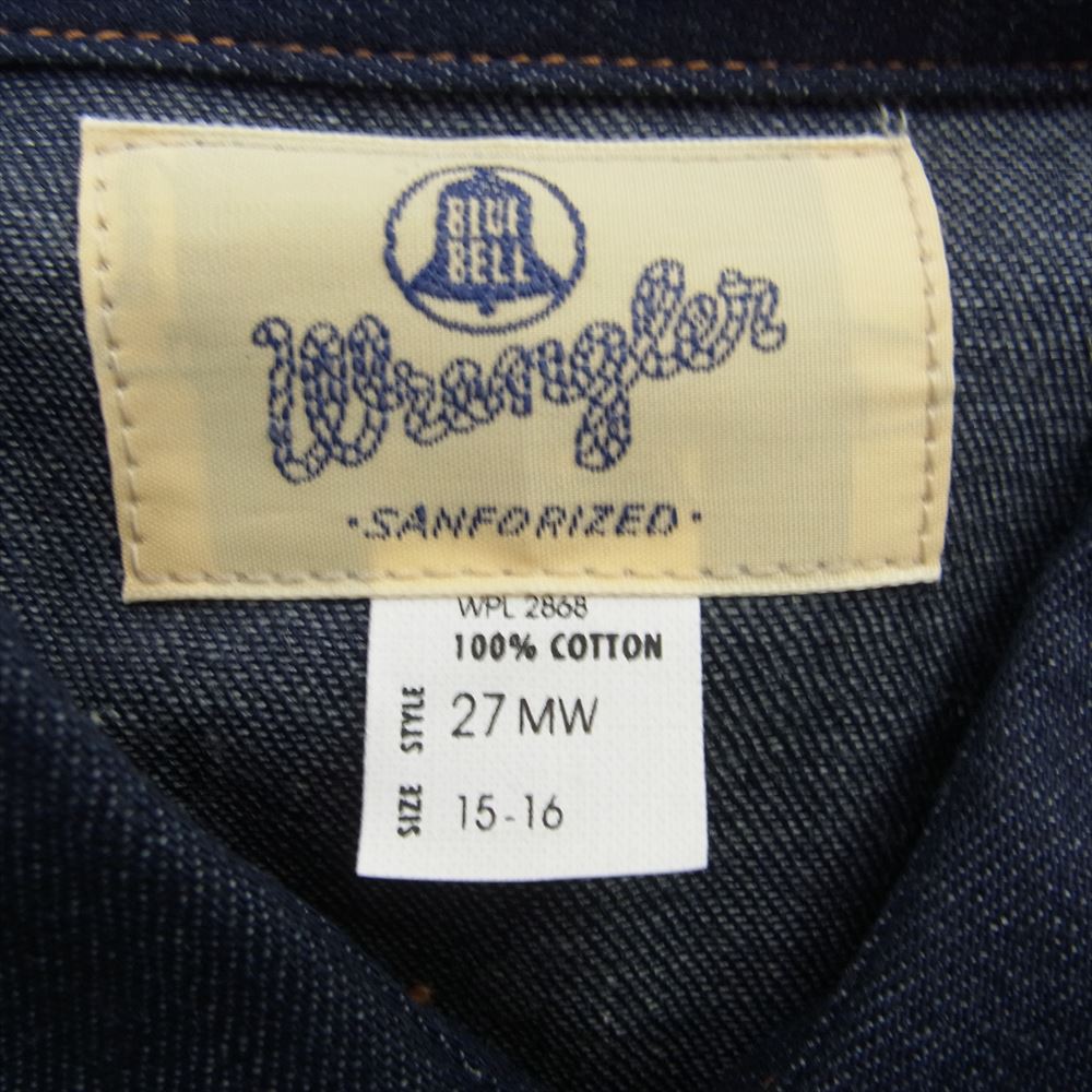 Wrangler ラングラー M5027-00 27MW BLUE BELL ブルーベル ヴィンテージ 復刻 デニム ウェスタン 長袖 シャツ リジット インディゴブルー系 M【新古品】【未使用】【中古】