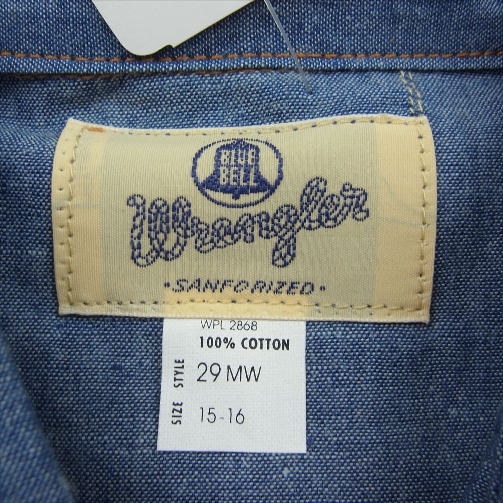 Wrangler ラングラー M5029-00 27MW BLUE BELL ブルーベル ヴィンテージ 復刻 ウェスタン 長袖 シャツ シャンブレー インディゴブルー系 15-16【新古品】【未使用】【中古】