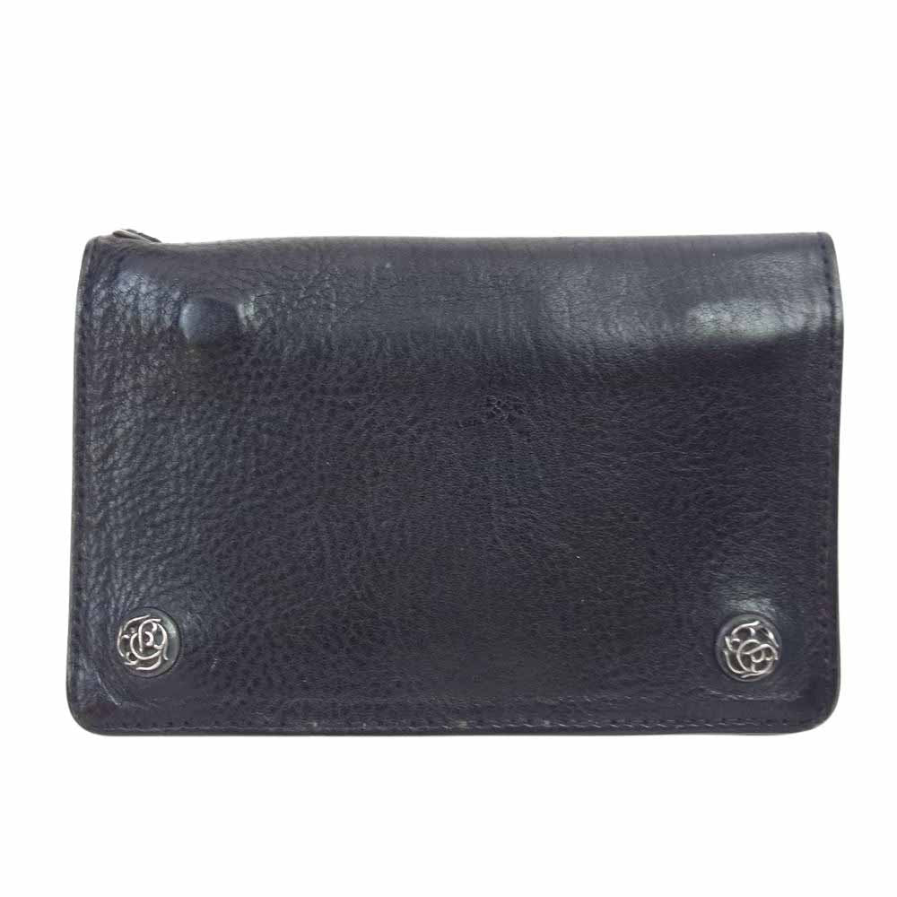 CHROME HEARTS クロムハーツ（原本無） 2ZIP 2ジップ フローラルボタン レザーウォレット 二つ折り 財布 ブラック系【中古】