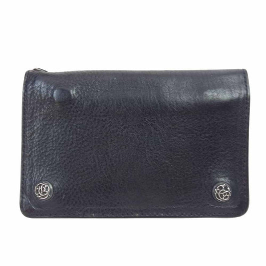 CHROME HEARTS クロムハーツ（原本無） 2ZIP 2ジップ フローラルボタン レザーウォレット 二つ折り 財布 ブラック系【中古】