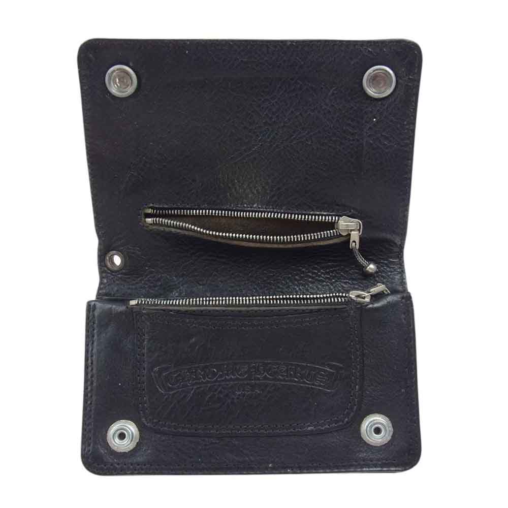 CHROME HEARTS クロムハーツ（原本無） 2ZIP 2ジップ フローラルボタン レザーウォレット 二つ折り 財布 ブラック系【中古】