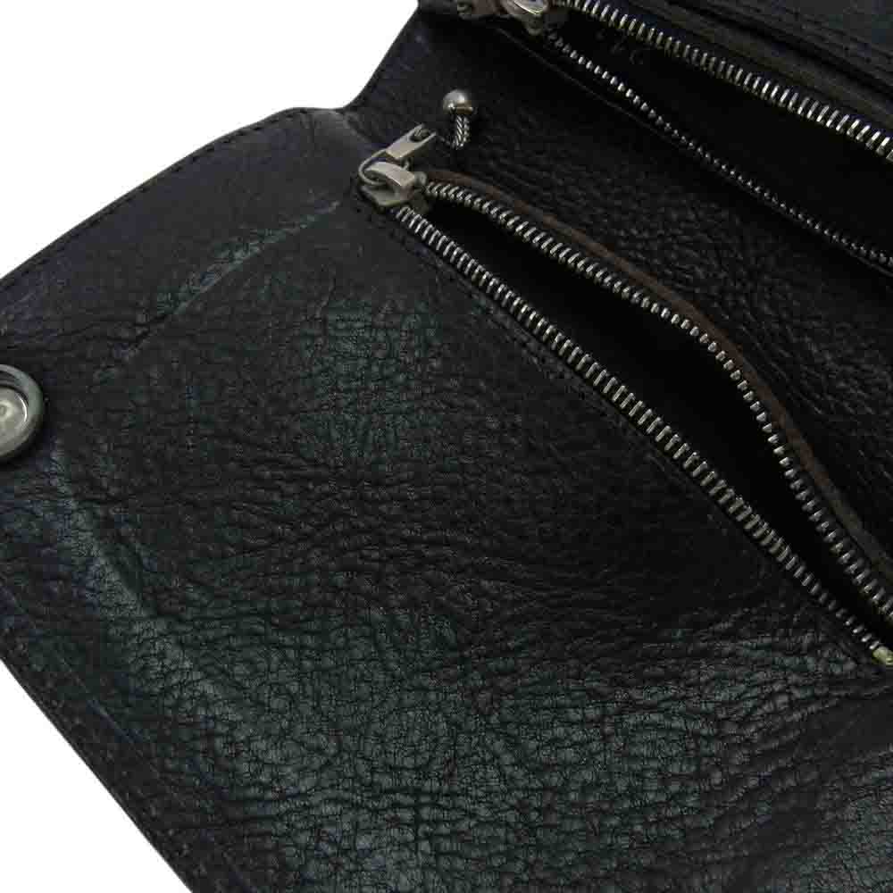 CHROME HEARTS クロムハーツ（原本無） 2ZIP 2ジップ フローラルボタン レザーウォレット 二つ折り 財布 ブラック系【中古】
