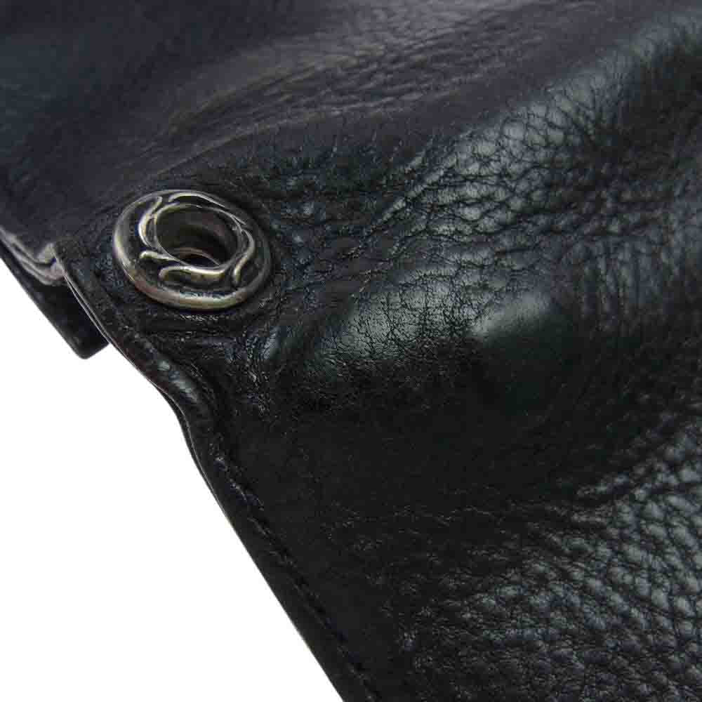 CHROME HEARTS クロムハーツ（原本無） 2ZIP 2ジップ フローラルボタン レザーウォレット 二つ折り 財布 ブラック系【中古】