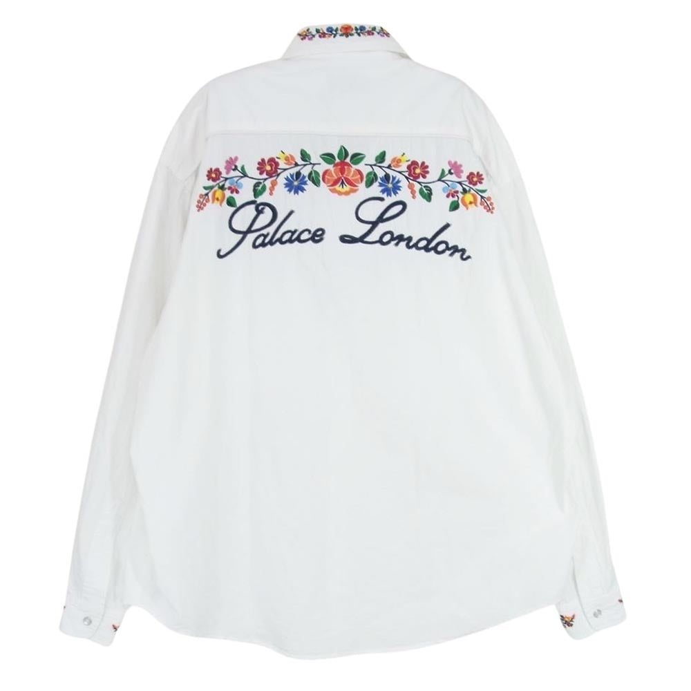 パレス 20SS YE-HA(M)SHIRT フラワー刺繍 エンブロイダリー オーバーサイズ ウエスタン 長袖 シャツ ホワイト系 L【中古】