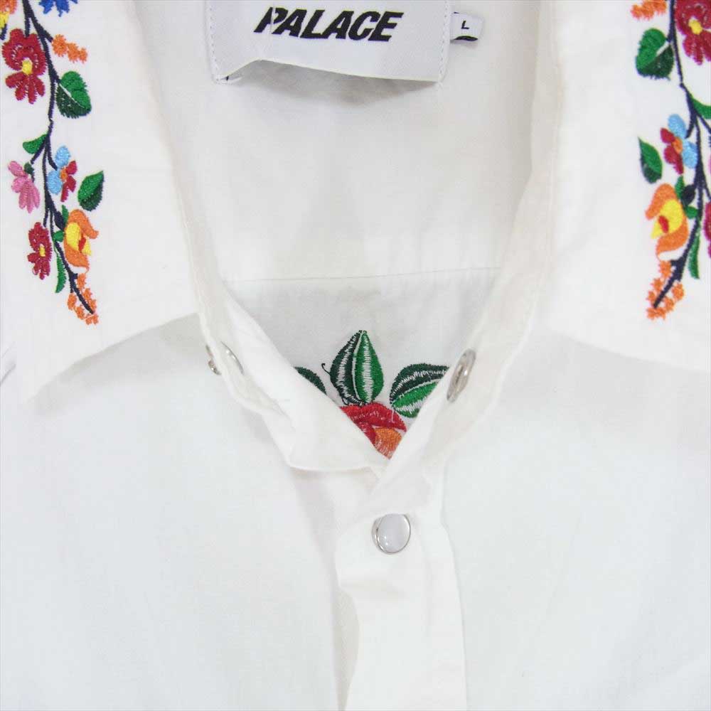 パレス 20SS YE-HA(M)SHIRT フラワー刺繍 エンブロイダリー オーバーサイズ ウエスタン 長袖 シャツ ホワイト系 L【中古】