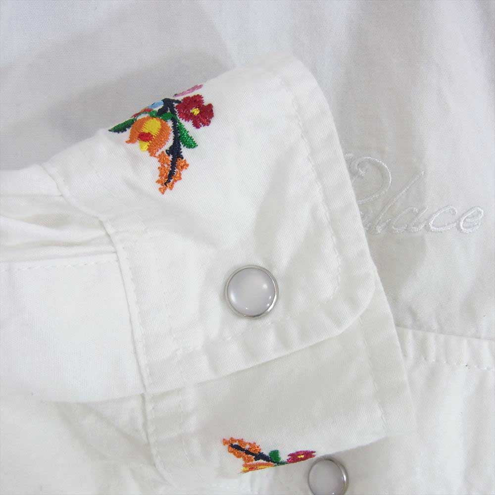 パレス 20SS YE-HA(M)SHIRT フラワー刺繍 エンブロイダリー オーバーサイズ ウエスタン 長袖 シャツ ホワイト系 L【中古】