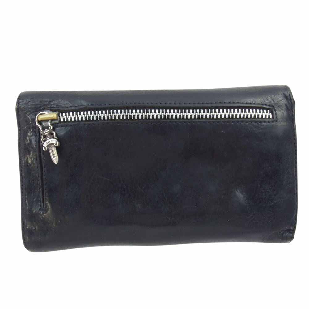 CHROME HEARTS クロムハーツ（原本無） WAVE CROSS BALL ウェーブ クロスボールボタン レザー ウォレット 長財布 ブラック系【中古】