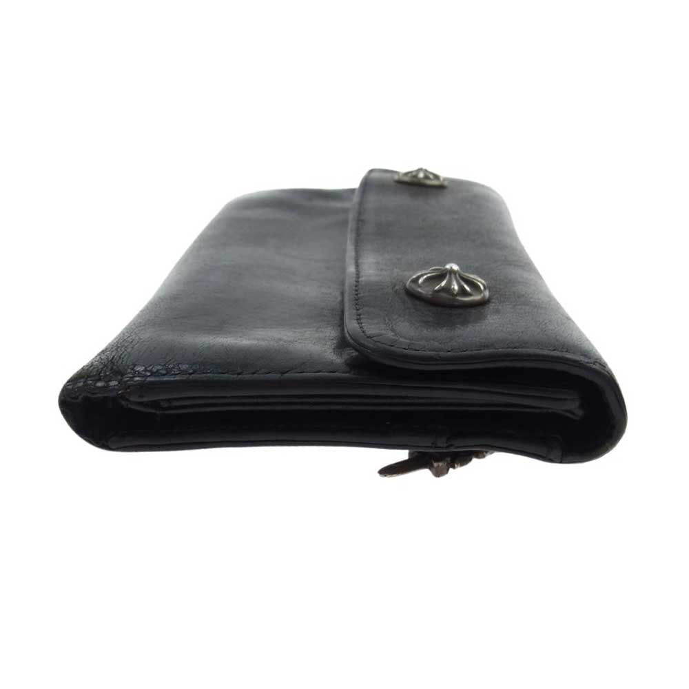 CHROME HEARTS クロムハーツ（原本無） WAVE CROSS BALL ウェーブ クロスボールボタン レザー ウォレット 長財布 ブラック系【中古】