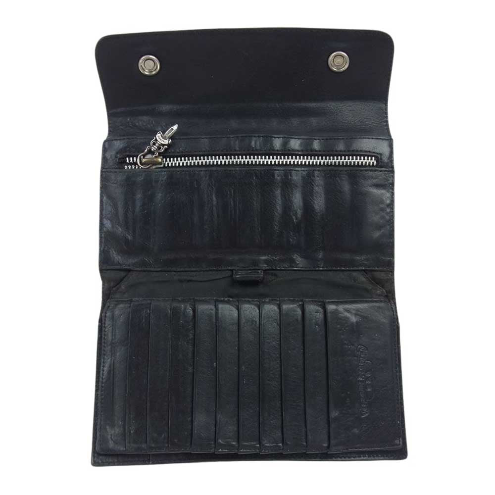 CHROME HEARTS クロムハーツ（原本無） WAVE CROSS BALL ウェーブ クロスボールボタン レザー ウォレット 長財布 ブラック系【中古】