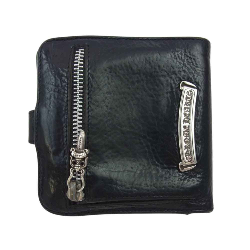 CHROME HEARTS クロムハーツ（原本無） SQ BTN BILL スクエア ボタン ビル レザー ウォレット ブラック系【中古】