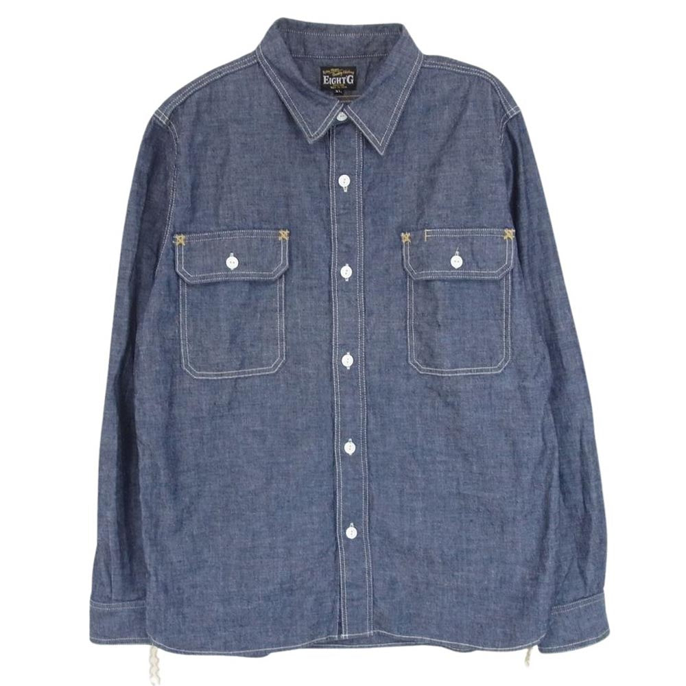 エイトジー シャンブレー ワーク 長袖 シャツ インディゴブルー系 XL【中古】