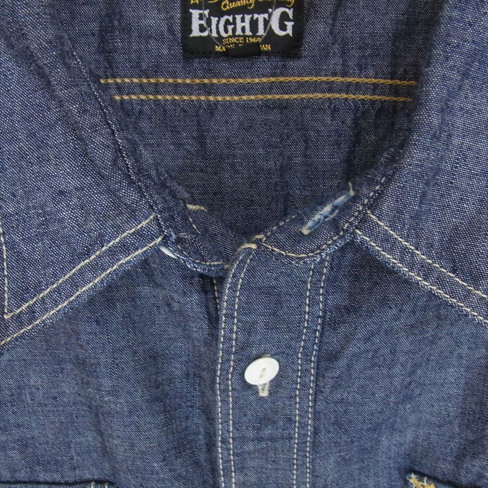 エイトジー シャンブレー ワーク 長袖 シャツ インディゴブルー系 XL【中古】