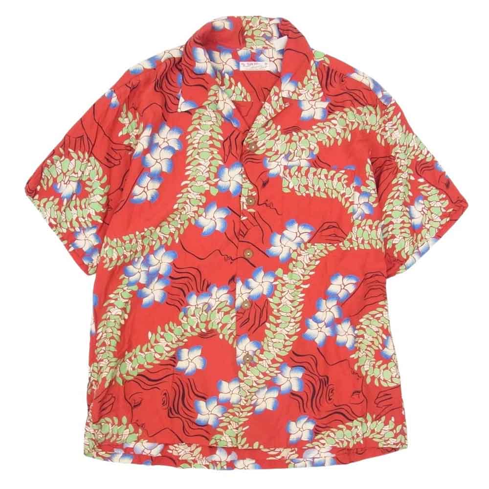 SUN SURF サンサーフ ハイビスカス 洋柄 アロハ ハワイアン 半袖 シャツ レッド系 サイズ表記無【中古】