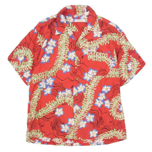 SUN SURF サンサーフ ハイビスカス 洋柄 アロハ ハワイアン 半袖 シャツ レッド系 サイズ表記無【中古】