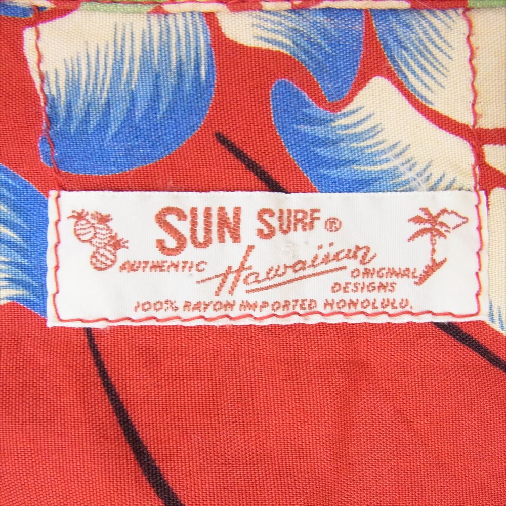 SUN SURF サンサーフ ハイビスカス 洋柄 アロハ ハワイアン 半袖 シャツ レッド系 サイズ表記無【中古】