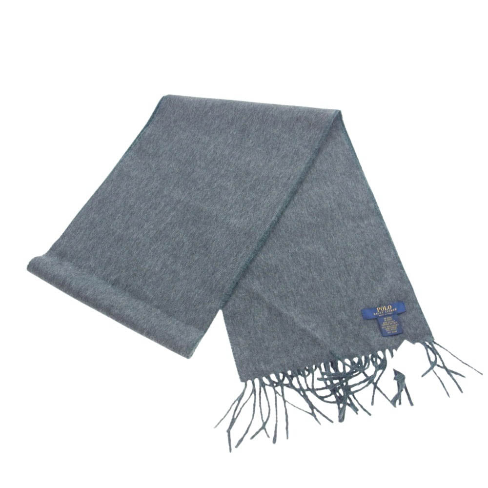 POLO RALPH LAUREN ポロ・ラルフローレン BIG PONY JACQUARD SCARF ビッグポニーロゴジャカード フリンジ マフラー スカーフ ストール グレー系 グリーン系【極上美品】【中古】